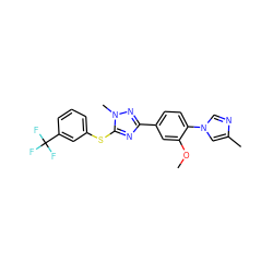 COc1cc(-c2nc(Sc3cccc(C(F)(F)F)c3)n(C)n2)ccc1-n1cnc(C)c1 ZINC000114920607