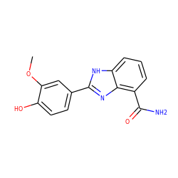 COc1cc(-c2nc3c(C(N)=O)cccc3[nH]2)ccc1O ZINC000013834547