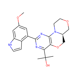 COc1cc(-c2nc3c(c(C(C)(C)O)n2)OC[C@@H]2COCCN32)c2cc[nH]c2c1 ZINC000218072919