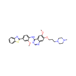 COc1cc(-c2nc3ccccc3s2)ccc1Nc1ncnc2cc(OCCCN3CCN(C)CC3)c(OC)cc12 ZINC000049757186