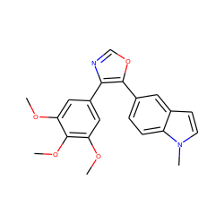 COc1cc(-c2ncoc2-c2ccc3c(ccn3C)c2)cc(OC)c1OC ZINC000013473127