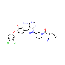 COc1cc(-c2nn([C@@H]3CCCN(C(=O)/C(C#N)=C/C4CC4)C3)c3ncnc(N)c23)ccc1Oc1ccc(Cl)c(Cl)c1 ZINC000149647834