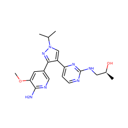 COc1cc(-c2nn(C(C)C)cc2-c2ccnc(NC[C@H](C)O)n2)cnc1N ZINC000095557782