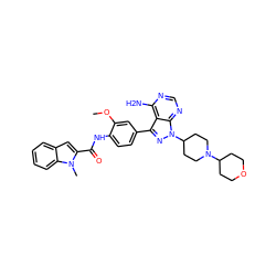 COc1cc(-c2nn(C3CCN(C4CCOCC4)CC3)c3ncnc(N)c23)ccc1NC(=O)c1cc2ccccc2n1C ZINC000016051846