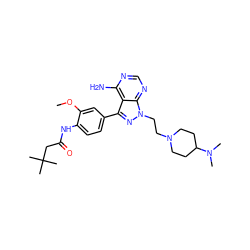 COc1cc(-c2nn(CCN3CCC(N(C)C)CC3)c3ncnc(N)c23)ccc1NC(=O)CC(C)(C)C ZINC000653887140