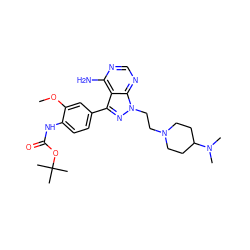 COc1cc(-c2nn(CCN3CCC(N(C)C)CC3)c3ncnc(N)c23)ccc1NC(=O)OC(C)(C)C ZINC000653884606