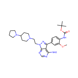 COc1cc(-c2nn(CCN3CCC(N4CCCC4)CC3)c3ncnc(N)c23)ccc1NC(=O)OC(C)(C)C ZINC000653866756