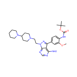 COc1cc(-c2nn(CCN3CCC(N4CCCCC4)CC3)c3ncnc(N)c23)ccc1NC(=O)OC(C)(C)C ZINC000653866745