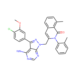 COc1cc(-c2nn(Cc3cc4cccc(C)c4c(=O)n3-c3ccccc3C)c3ncnc(N)c23)ccc1Cl ZINC000088345657