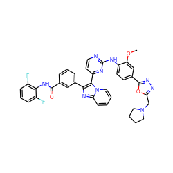 COc1cc(-c2nnc(CN3CCCC3)o2)ccc1Nc1nccc(-c2c(-c3cccc(C(=O)Nc4c(F)cccc4F)c3)nc3ccccn23)n1 ZINC000165103489