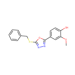 COc1cc(-c2nnc(SCc3ccccc3)o2)ccc1O ZINC000084690093