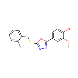 COc1cc(-c2nnc(SCc3ccccc3C)o2)ccc1O ZINC000084689730