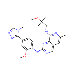 COc1cc(-c2nncn2C)ccc1Nc1ncc2cc(C)nc(NCC(C)(C)OC)c2n1 ZINC000224135021