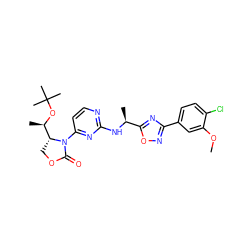 COc1cc(-c2noc([C@H](C)Nc3nccc(N4C(=O)OC[C@@H]4[C@@H](C)OC(C)(C)C)n3)n2)ccc1Cl ZINC000226111046