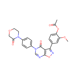 COc1cc(-c2noc3ncn(-c4ccc(N5CCOCC5=O)cc4)c(=O)c23)ccc1OC(C)=O ZINC000299856573