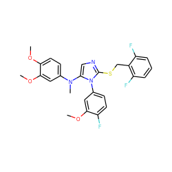 COc1cc(-n2c(N(C)c3ccc(OC)c(OC)c3)cnc2SCc2c(F)cccc2F)ccc1F ZINC001772639419