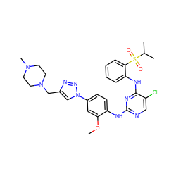 COc1cc(-n2cc(CN3CCN(C)CC3)nn2)ccc1Nc1ncc(Cl)c(Nc2ccccc2S(=O)(=O)C(C)C)n1 ZINC001772572812