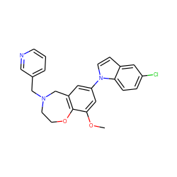 COc1cc(-n2ccc3cc(Cl)ccc32)cc2c1OCCN(Cc1cccnc1)C2 ZINC000473132760