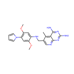 COc1cc(-n2cccc2)c(OC)cc1NCc1cnc2nc(N)nc(N)c2c1C ZINC000003814970