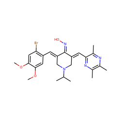 COc1cc(Br)c(/C=C2\CN(C(C)C)CC(=C\c3nc(C)c(C)nc3C)/C2=N/O)cc1OC ZINC001772653711