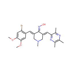 COc1cc(Br)c(/C=C2\CN(C)CC(=C\c3nc(C)c(C)nc3C)/C2=N\O)cc1OC ZINC001772574900