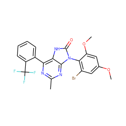 COc1cc(Br)c(-n2c(=O)[nH]c3c(-c4ccccc4C(F)(F)F)nc(C)nc32)c(OC)c1 ZINC000026006845