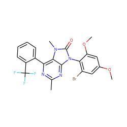 COc1cc(Br)c(-n2c(=O)n(C)c3c(-c4ccccc4C(F)(F)F)nc(C)nc32)c(OC)c1 ZINC000026005456