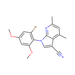 COc1cc(Br)c(-n2cc(C#N)c3c(C)cc(C)nc32)c(OC)c1 ZINC000013794631