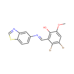 COc1cc(Br)c(Br)c(/C=N/c2ccc3scnc3c2)c1O ZINC000299823185