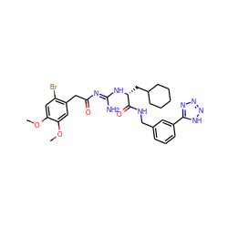 COc1cc(Br)c(CC(=O)/N=C(\N)N[C@H](CC2CCCCC2)C(=O)NCc2cccc(-c3nnn[nH]3)c2)cc1OC ZINC000146270844