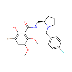 COc1cc(Br)c(O)c(C(=O)NC[C@H]2CCCN2Cc2ccc(F)cc2)c1OC ZINC000013820617