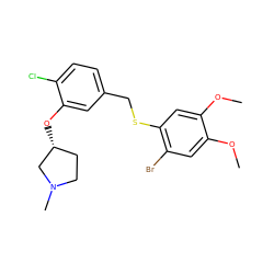 COc1cc(Br)c(SCc2ccc(Cl)c(O[C@@H]3CCN(C)C3)c2)cc1OC ZINC000095601926