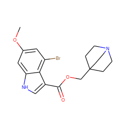 COc1cc(Br)c2c(C(=O)OCC34CCN(CC3)CC4)c[nH]c2c1 ZINC001772603665