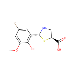 COc1cc(Br)cc([C@@H]2NC[C@@H](C(=O)O)S2)c1O ZINC000169699716