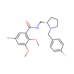 COc1cc(Br)cc(C(=O)NC[C@@H]2CCCN2Cc2ccc(F)cc2)c1OC ZINC000013820623