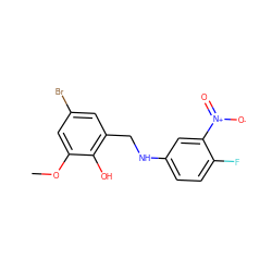 COc1cc(Br)cc(CNc2ccc(F)c([N+](=O)[O-])c2)c1O ZINC000001060478