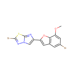 COc1cc(Br)cc2cc(-c3cn4nc(Br)sc4n3)oc12 ZINC000653665397