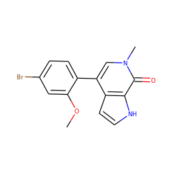 COc1cc(Br)ccc1-c1cn(C)c(=O)c2[nH]ccc12 ZINC000146446035
