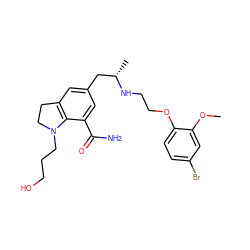 COc1cc(Br)ccc1OCCN[C@@H](C)Cc1cc2c(c(C(N)=O)c1)N(CCCO)CC2 ZINC000653835837