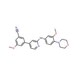 COc1cc(C#N)cc(-c2ccnc(Nc3ccc(N4CCOCC4)c(OC)c3)c2)c1 ZINC000095596710