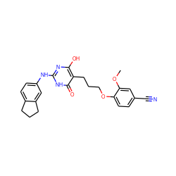 COc1cc(C#N)ccc1OCCCc1c(O)nc(Nc2ccc3c(c2)CCC3)[nH]c1=O ZINC000028570697