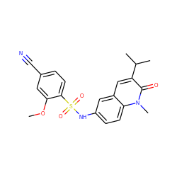 COc1cc(C#N)ccc1S(=O)(=O)Nc1ccc2c(c1)cc(C(C)C)c(=O)n2C ZINC001772640747