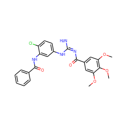 COc1cc(C(=O)/N=C(/N)Nc2ccc(Cl)c(NC(=O)c3ccccc3)c2)cc(OC)c1OC ZINC000084758944