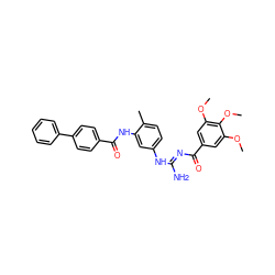 COc1cc(C(=O)/N=C(\N)Nc2ccc(C)c(NC(=O)c3ccc(-c4ccccc4)cc3)c2)cc(OC)c1OC ZINC000084758942