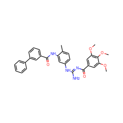 COc1cc(C(=O)/N=C(\N)Nc2ccc(C)c(NC(=O)c3cccc(-c4ccccc4)c3)c2)cc(OC)c1OC ZINC000084758943