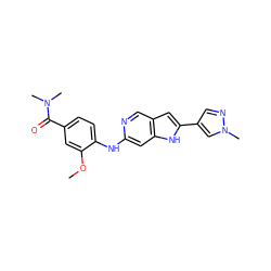 COc1cc(C(=O)N(C)C)ccc1Nc1cc2[nH]c(-c3cnn(C)c3)cc2cn1 ZINC000103250568