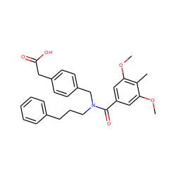 COc1cc(C(=O)N(CCCc2ccccc2)Cc2ccc(CC(=O)O)cc2)cc(OC)c1C ZINC000003948781