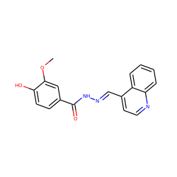 COc1cc(C(=O)N/N=C/c2ccnc3ccccc23)ccc1O ZINC000013864058