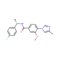 COc1cc(C(=O)N[C@@H](C)c2ccc(F)cc2)ccc1-n1cnc(C)c1 ZINC000084620158