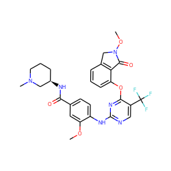 COc1cc(C(=O)N[C@@H]2CCCN(C)C2)ccc1Nc1ncc(C(F)(F)F)c(Oc2cccc3c2C(=O)N(OC)C3)n1 ZINC000146016022